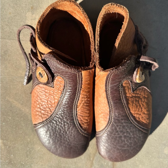 Birk Leather Shoes Women's 9-9.5 Two Tone Brown Tan Artisan Slip-on with Toggle - Picture 9 of 11